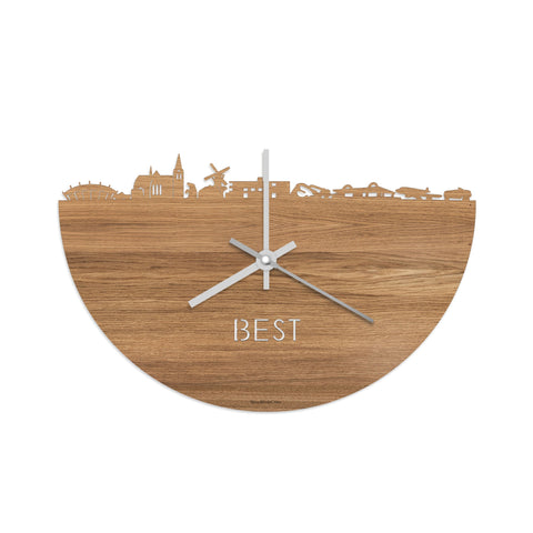 Skyline Klok Best Eiken houten cadeau decoratie relatiegeschenk van WoodWideCities