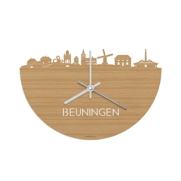 Skyline Klok Beuningen Bamboe houten cadeau wanddecoratie relatiegeschenk van WoodWideCities