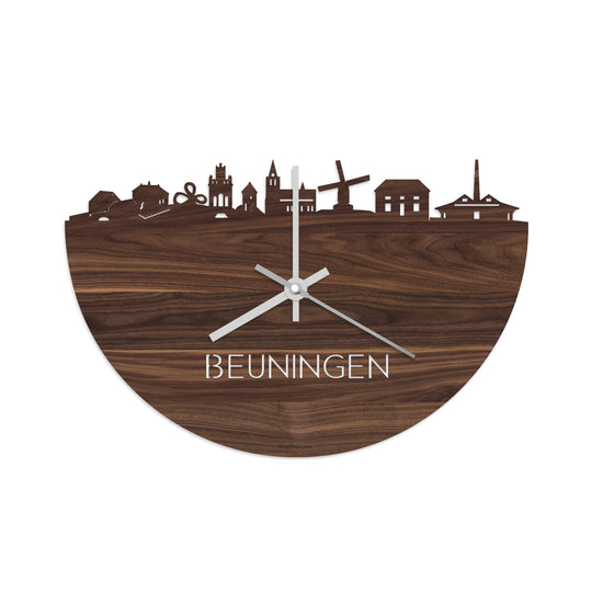 Skyline Klok Beuningen Noten houten cadeau wanddecoratie relatiegeschenk van WoodWideCities