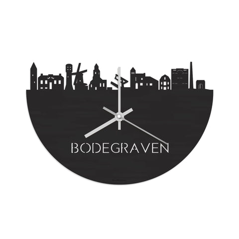 Skyline Klok Bodegraven Black Zwart houten cadeau wanddecoratie relatiegeschenk van WoodWideCities