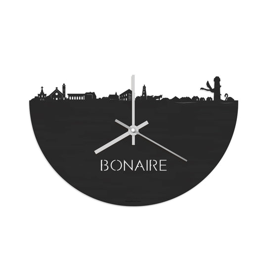 Skyline Klok Bonaire Black Zwart houten cadeau decoratie relatiegeschenk van WoodWideCities