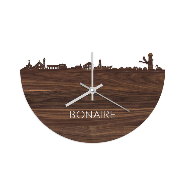 Skyline Klok Bonaire Noten houten cadeau decoratie relatiegeschenk van WoodWideCities