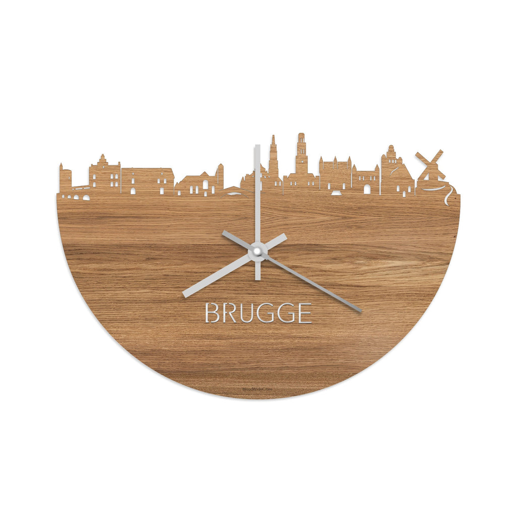 Skyline Klok Brugge Eiken houten cadeau wanddecoratie relatiegeschenk van WoodWideCities