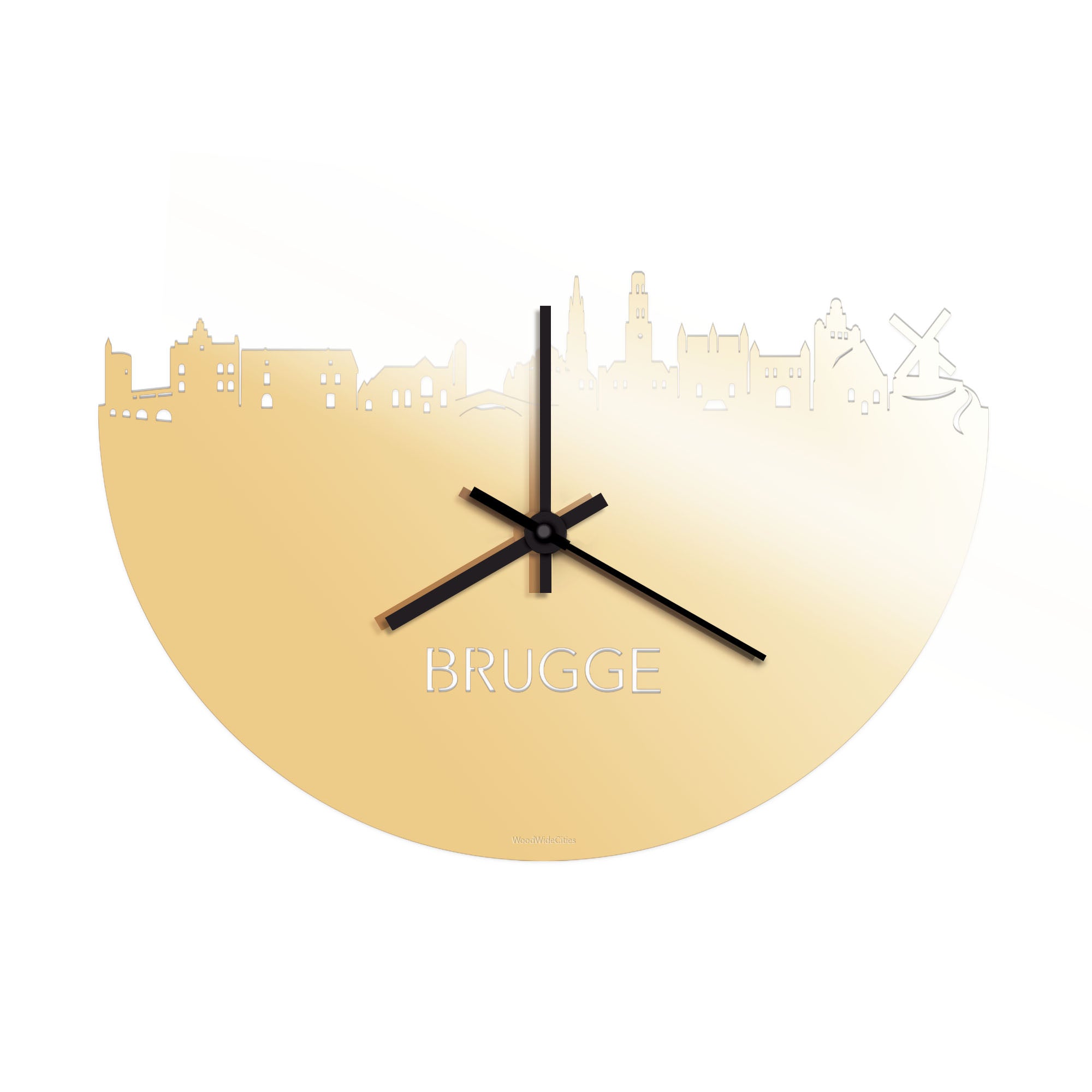 Skyline Klok Brugge Metallic Goud gerecycled kunststof cadeau wanddecoratie relatiegeschenk van WoodWideCities