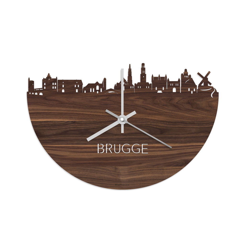 Skyline Klok Brugge Noten houten cadeau wanddecoratie relatiegeschenk van WoodWideCities