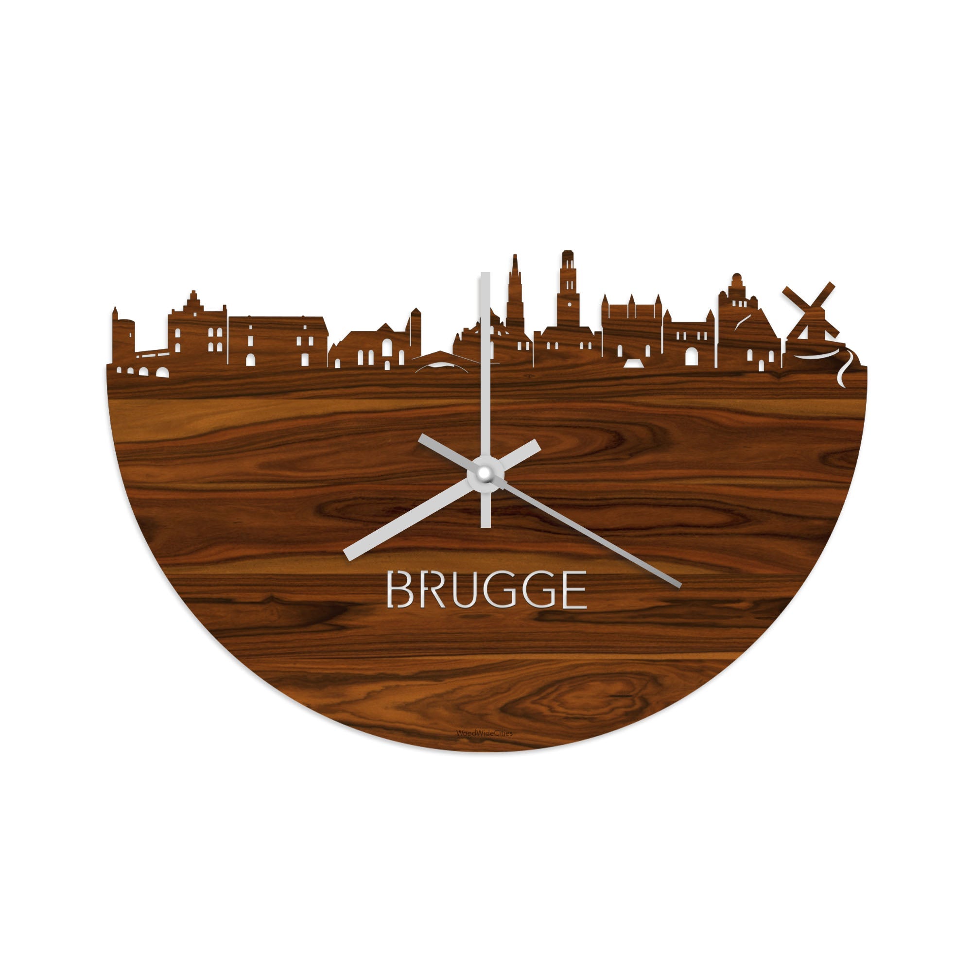 Skyline Klok Brugge Palissander houten cadeau wanddecoratie relatiegeschenk van WoodWideCities