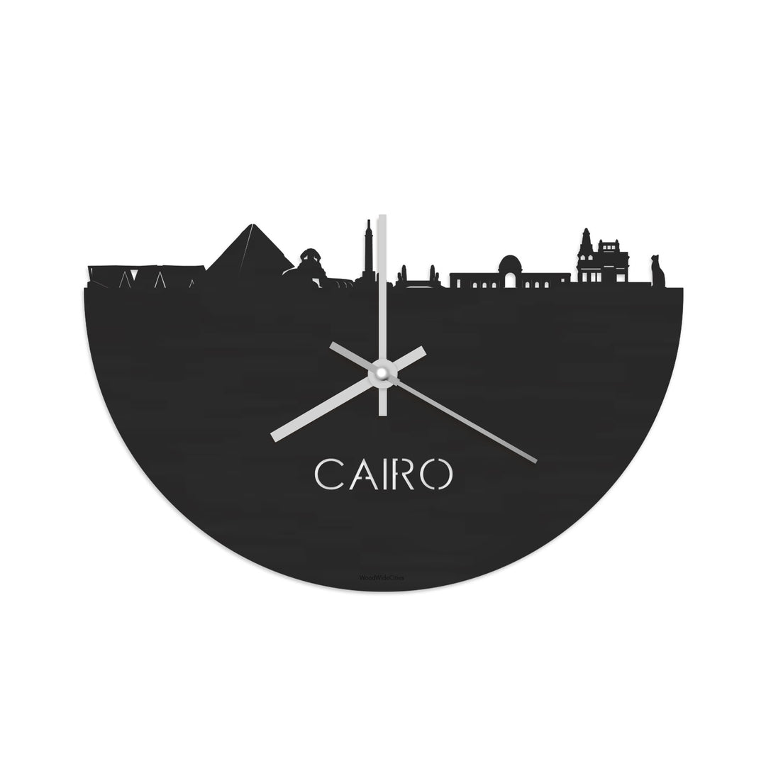 Skyline Klok Cairo Black Zwart houten cadeau decoratie relatiegeschenk van WoodWideCities
