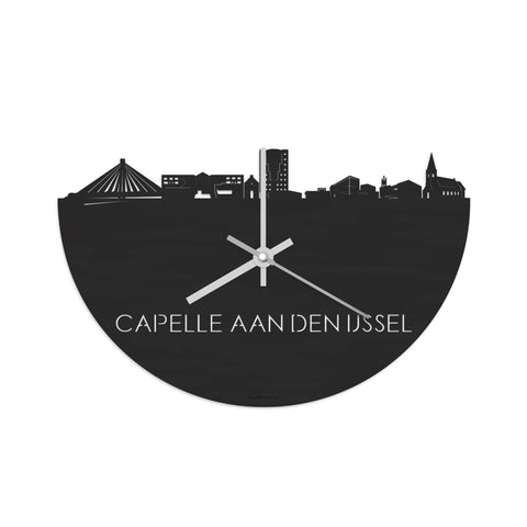 Skyline Klok Capelle aan den IJssel Black Zwart houten cadeau decoratie relatiegeschenk van WoodWideCities