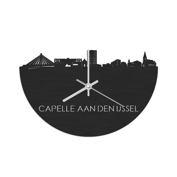 Skyline Klok Capelle aan den IJssel Black Zwart houten cadeau decoratie relatiegeschenk van WoodWideCities
