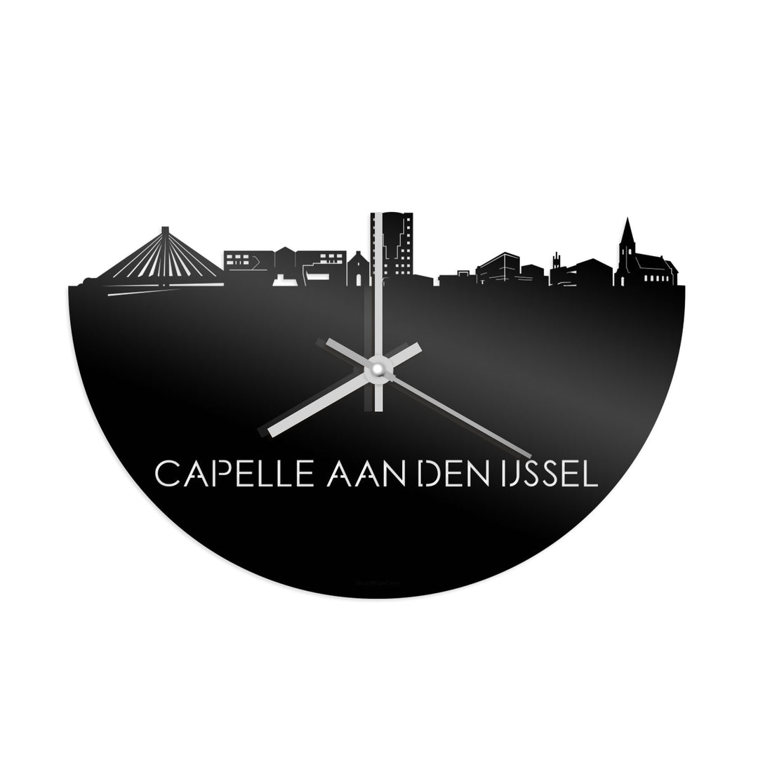 Skyline Klok Capelle aan den IJssel Zwart glanzend gerecycled kunststof cadeau decoratie relatiegeschenk van WoodWideCities