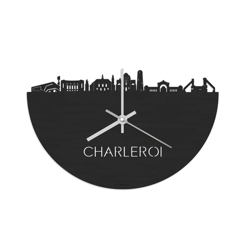 Skyline Klok Charleroi Black Zwart houten cadeau decoratie relatiegeschenk van WoodWideCities