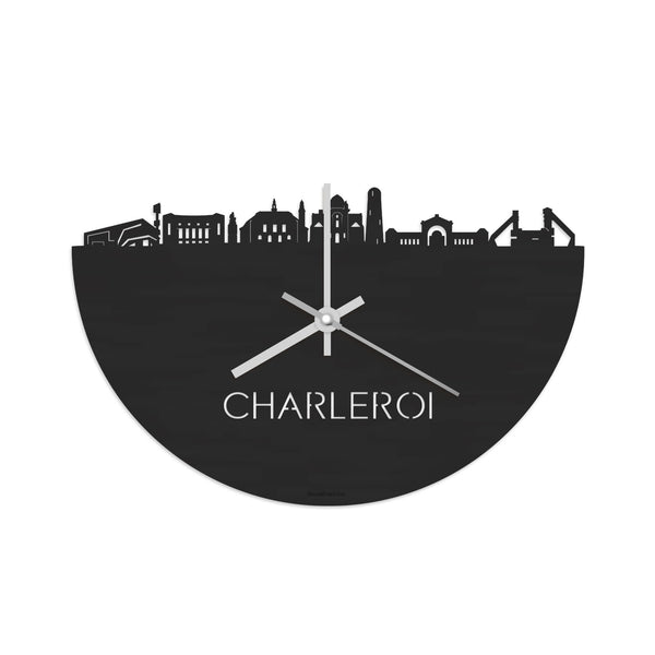Skyline Klok Charleroi Black Zwart houten cadeau decoratie relatiegeschenk van WoodWideCities