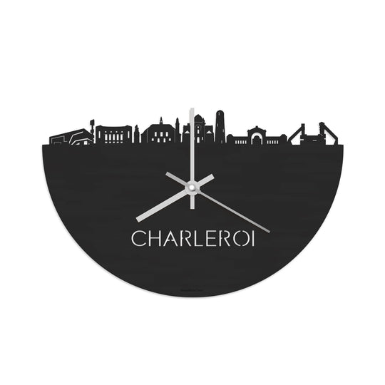 Skyline Klok Charleroi Black Zwart houten cadeau decoratie relatiegeschenk van WoodWideCities