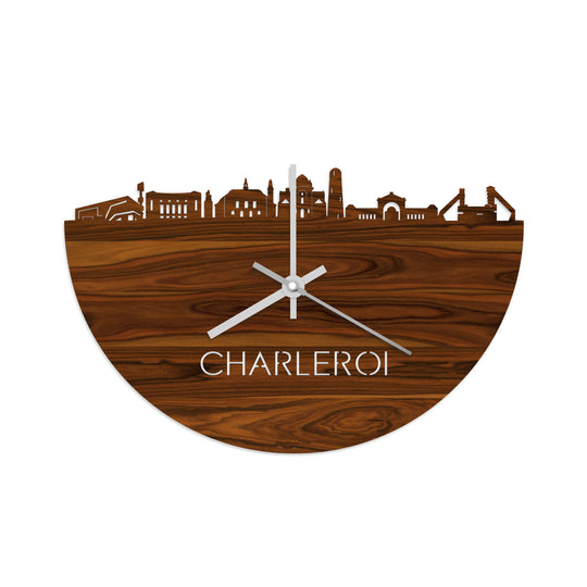 Skyline Klok Charleroi Palissander houten cadeau decoratie relatiegeschenk van WoodWideCities
