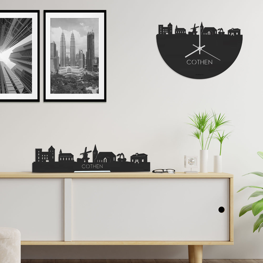 Skyline Klok Cothen Black Zwart houten cadeau decoratie relatiegeschenk van WoodWideCities