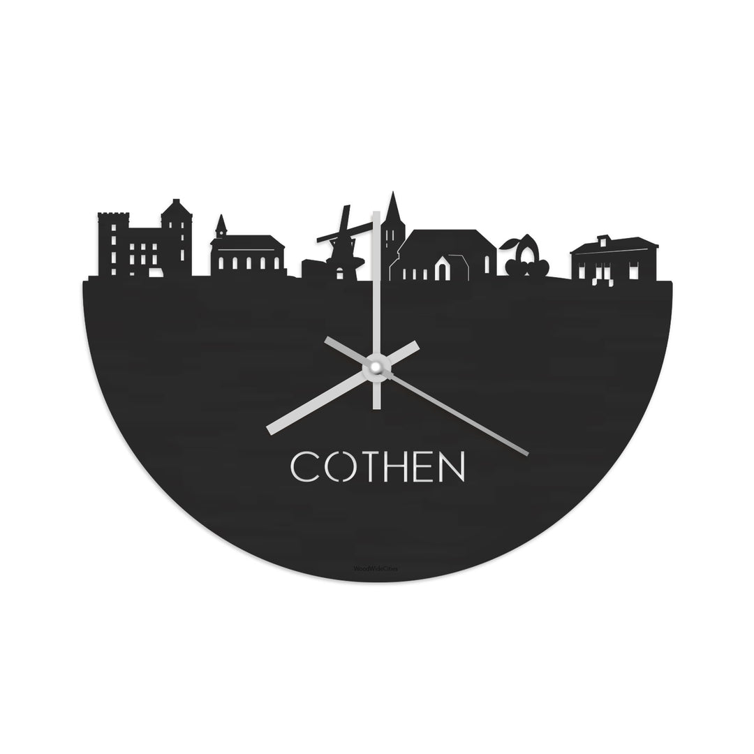 Skyline Klok Cothen Black Zwart houten cadeau decoratie relatiegeschenk van WoodWideCities
