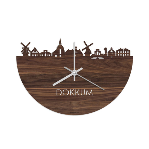 Skyline Klok Dokkum Noten houten cadeau decoratie relatiegeschenk van WoodWideCities