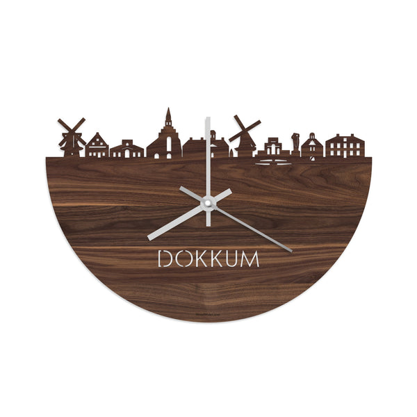 Skyline Klok Dokkum Noten houten cadeau decoratie relatiegeschenk van WoodWideCities