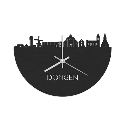 Skyline Klok Dongen Black Zwart houten cadeau decoratie relatiegeschenk van WoodWideCities