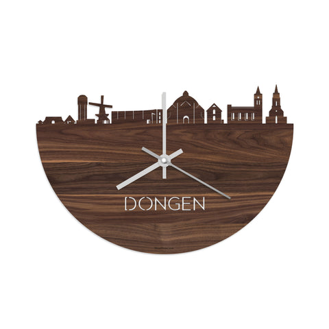 Skyline Klok Dongen Noten houten cadeau decoratie relatiegeschenk van WoodWideCities