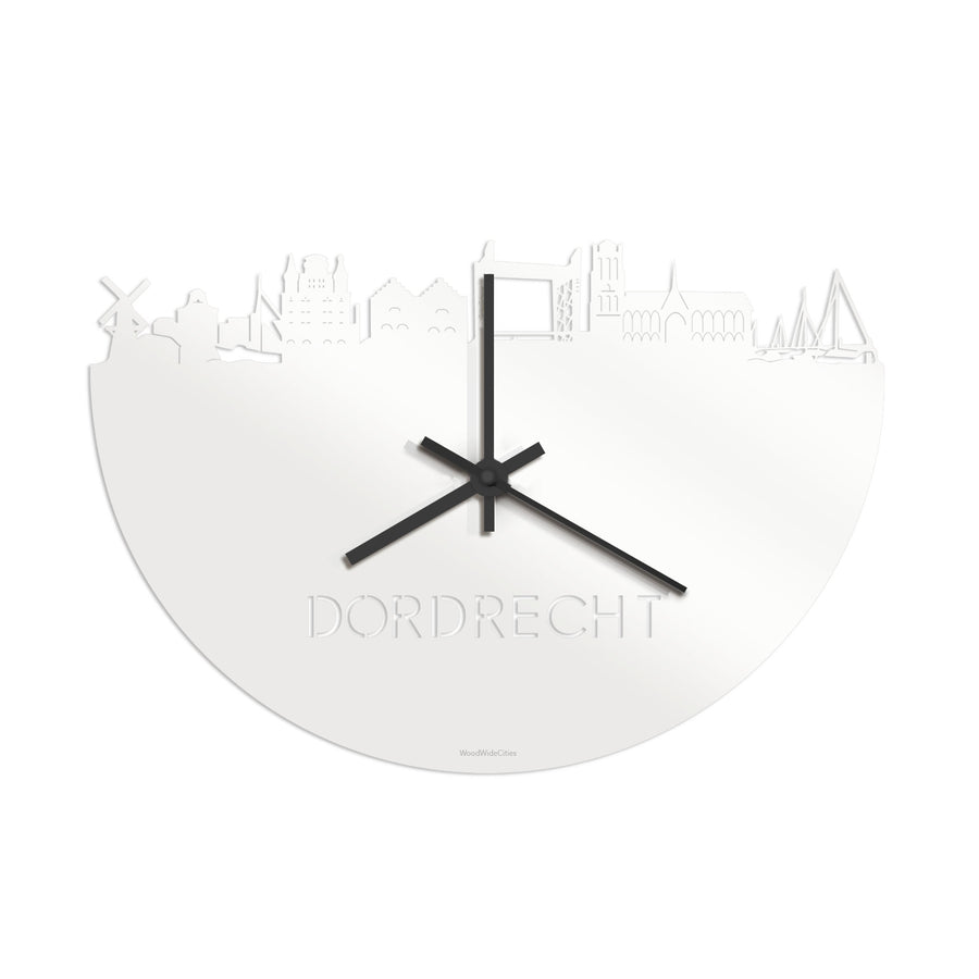 Skyline Klok Dordrecht Wit glanzend gerecycled kunststof cadeau decoratie relatiegeschenk van WoodWideCities