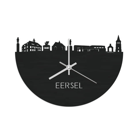 Skyline Klok Eersel Black Zwart houten cadeau decoratie relatiegeschenk van WoodWideCities