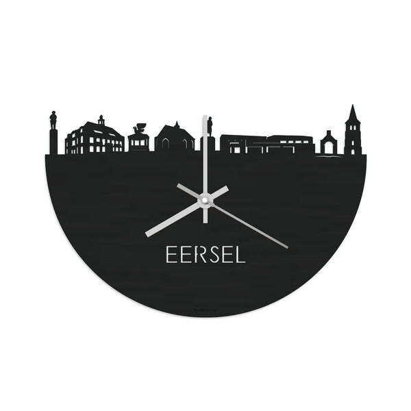Skyline Klok Eersel Black Zwart houten cadeau decoratie relatiegeschenk van WoodWideCities