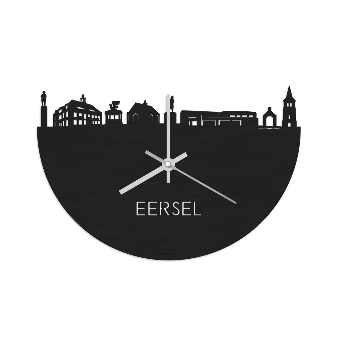 Skyline Klok Eersel Black Zwart houten cadeau decoratie relatiegeschenk van WoodWideCities