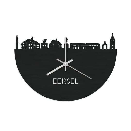 Skyline Klok Eersel Black Zwart houten cadeau decoratie relatiegeschenk van WoodWideCities