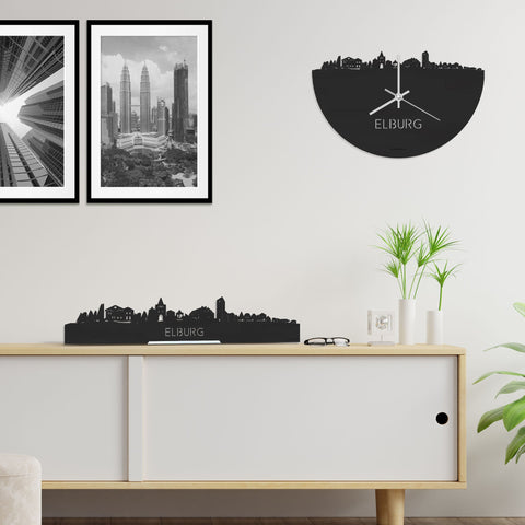 Skyline Klok Elburg Black Zwart houten cadeau decoratie relatiegeschenk van WoodWideCities