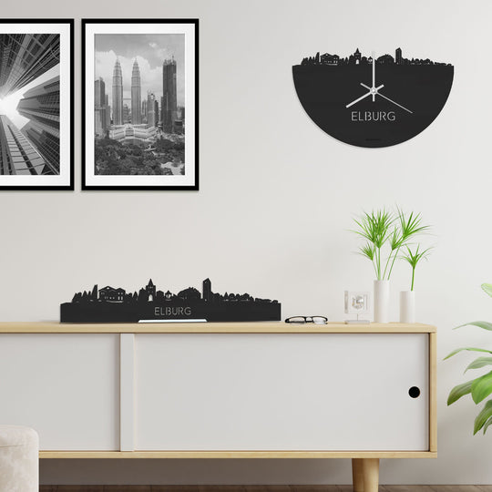 Skyline Klok Elburg Black Zwart houten cadeau decoratie relatiegeschenk van WoodWideCities