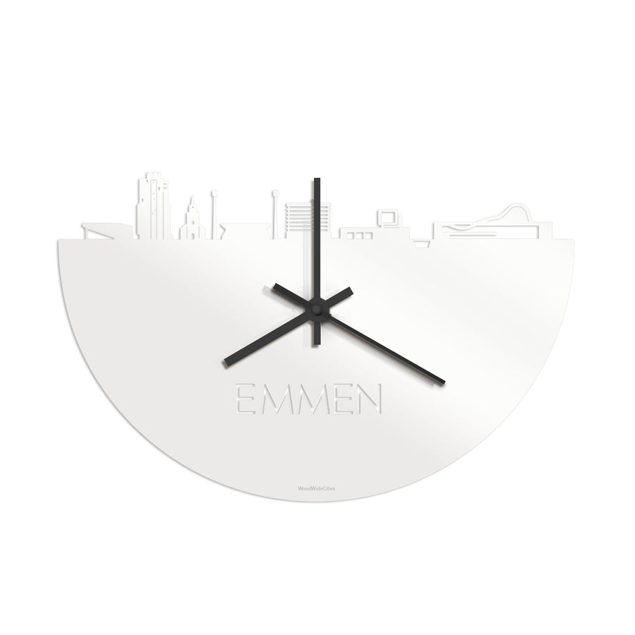 Skyline Klok Emmen Wit glanzend gerecycled kunststof cadeau decoratie relatiegeschenk van WoodWideCities
