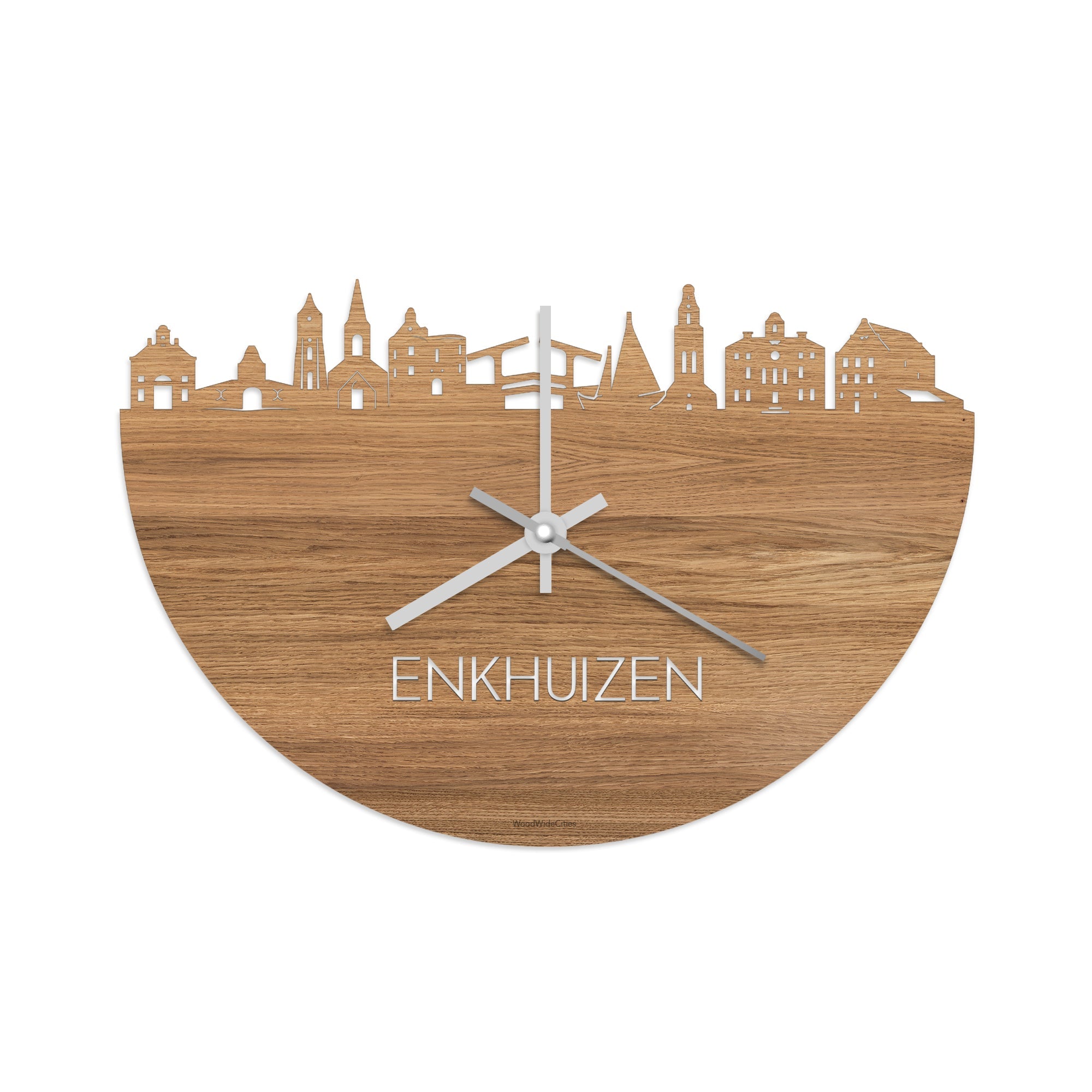 Skyline Klok Enkhuizen Eiken houten cadeau wanddecoratie relatiegeschenk van WoodWideCities