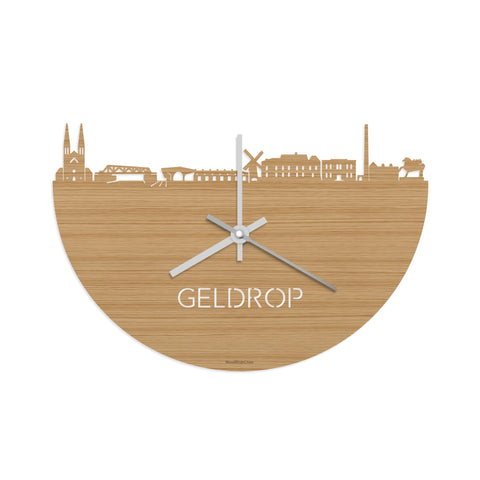 Skyline Klok Geldrop Bamboe houten cadeau wanddecoratie relatiegeschenk van WoodWideCities