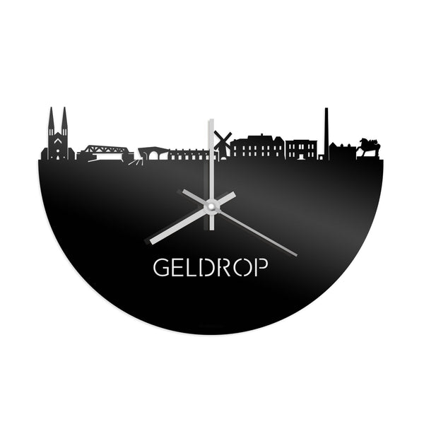 Skyline Klok Geldrop Zwart glanzend gerecycled kunststof cadeau wanddecoratie relatiegeschenk van WoodWideCities