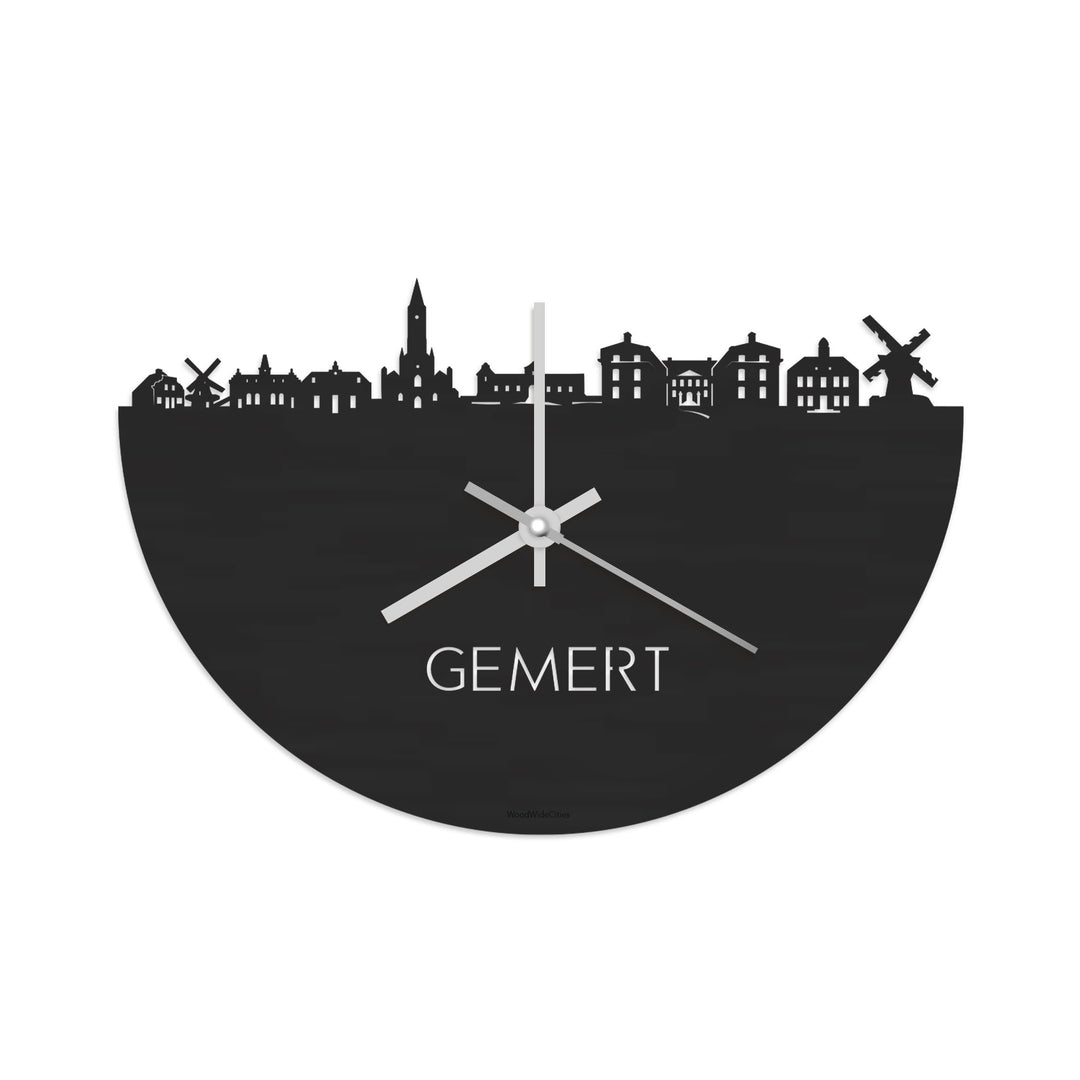 Skyline Klok Gemert Black Zwart houten cadeau decoratie relatiegeschenk van WoodWideCities