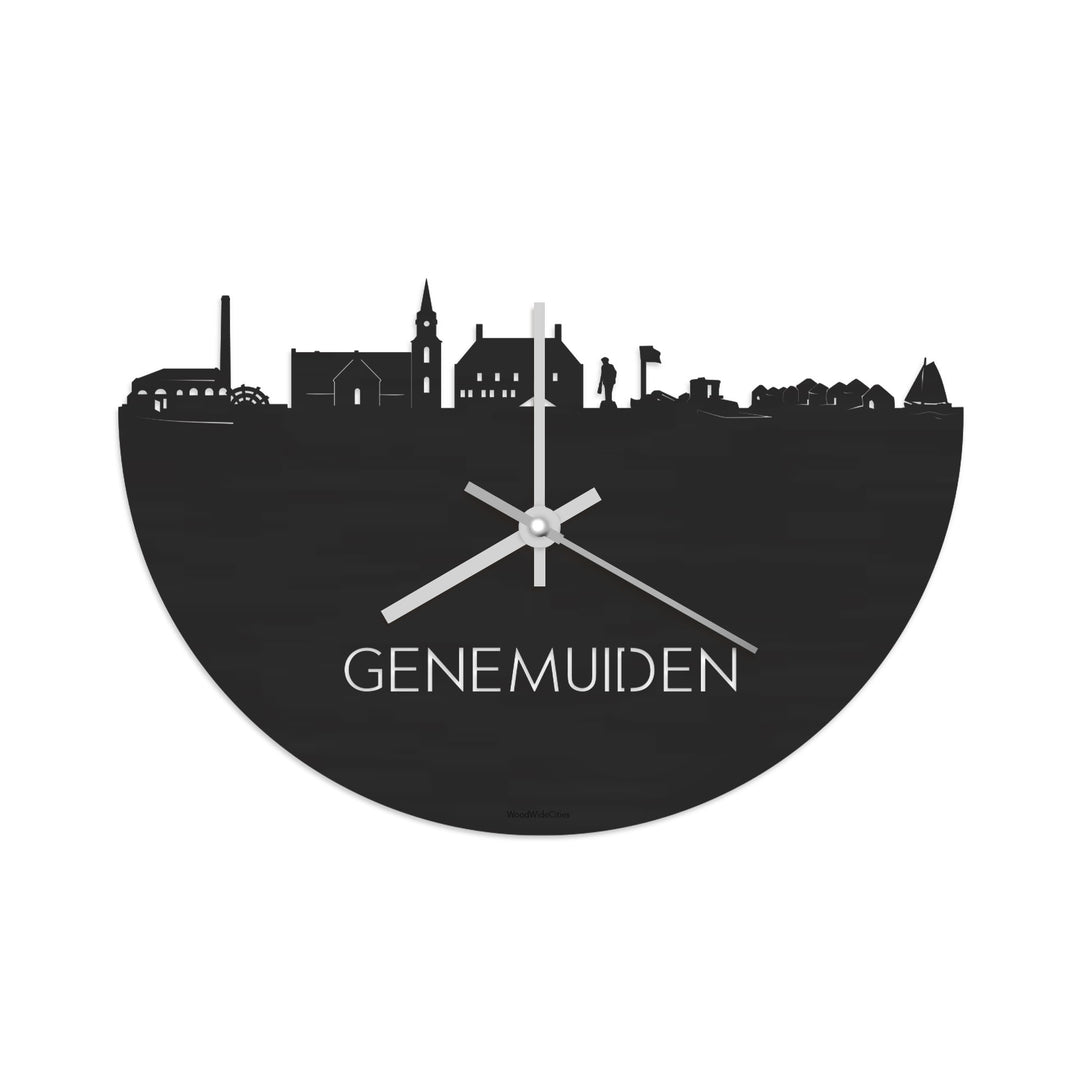 Skyline Klok Genemuiden Black Zwart houten cadeau decoratie relatiegeschenk van WoodWideCities