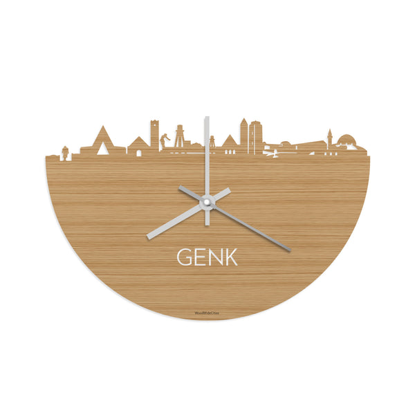 Skyline Klok Genk Bamboe houten cadeau decoratie relatiegeschenk van WoodWideCities