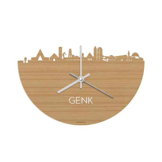 Skyline Klok Genk Bamboe houten cadeau decoratie relatiegeschenk van WoodWideCities