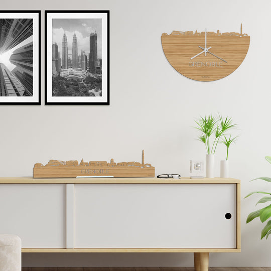 Skyline Klok Grenoble Bamboe houten cadeau decoratie relatiegeschenk van WoodWideCities