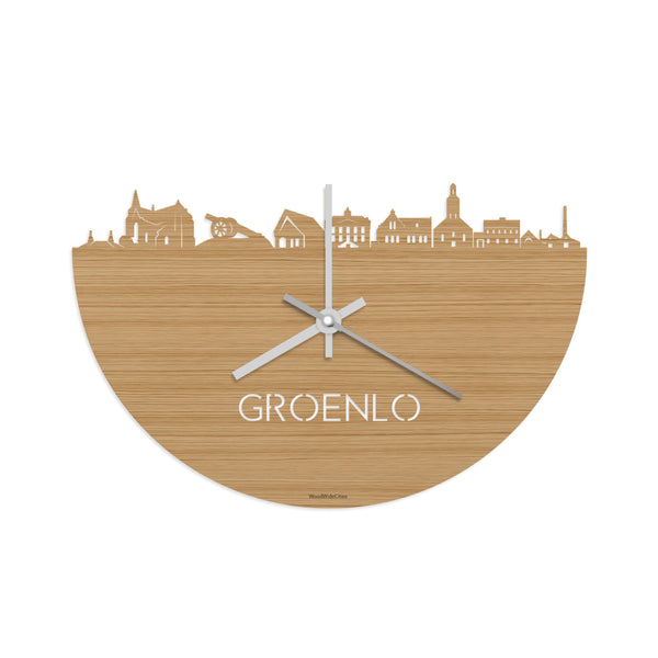 Skyline Klok Groenlo Bamboe houten cadeau decoratie relatiegeschenk van WoodWideCities