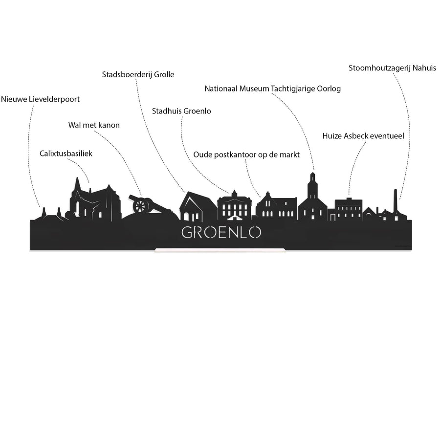 Skyline Klok Groenlo Black Zwart houten cadeau decoratie relatiegeschenk van WoodWideCities