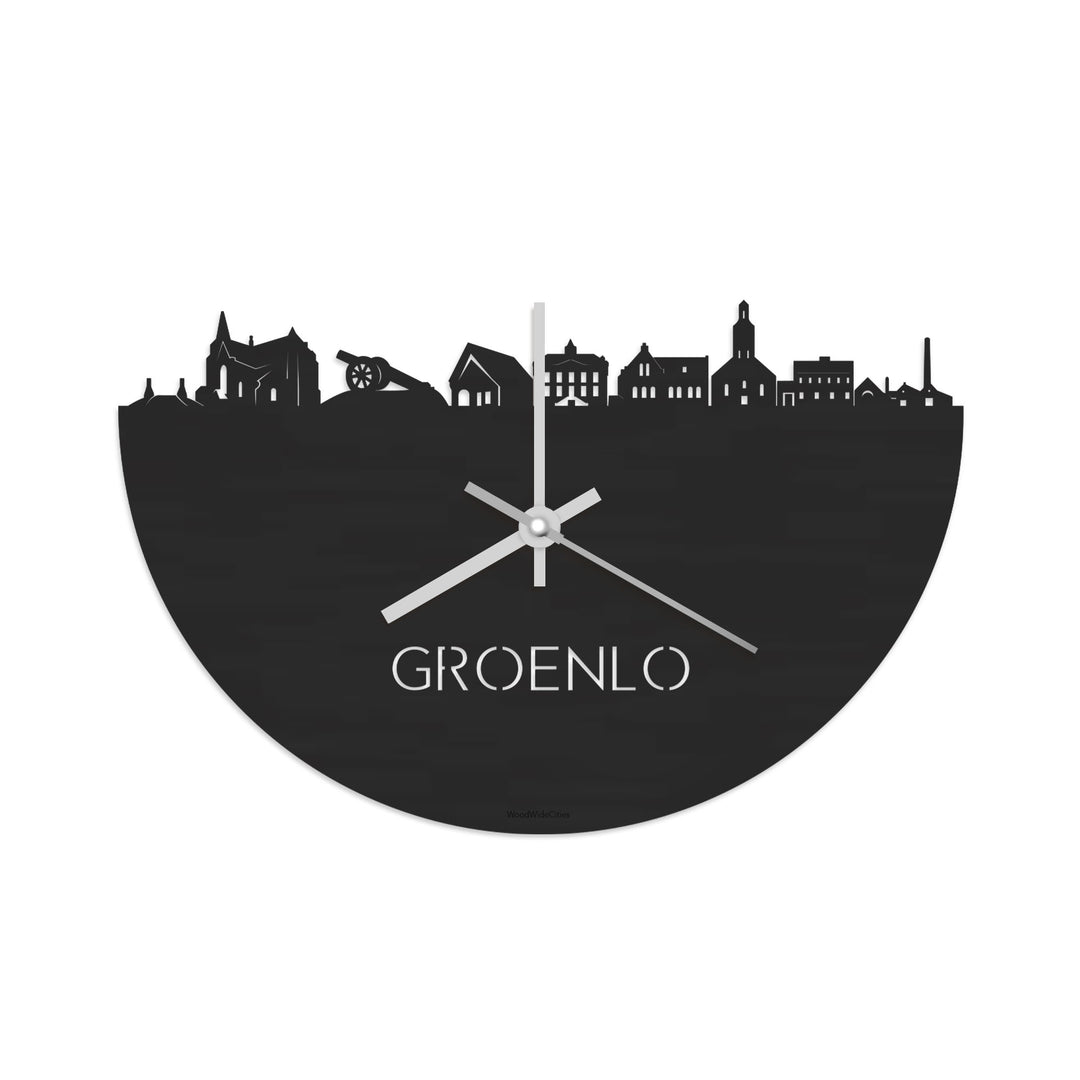 Skyline Klok Groenlo Black Zwart houten cadeau decoratie relatiegeschenk van WoodWideCities