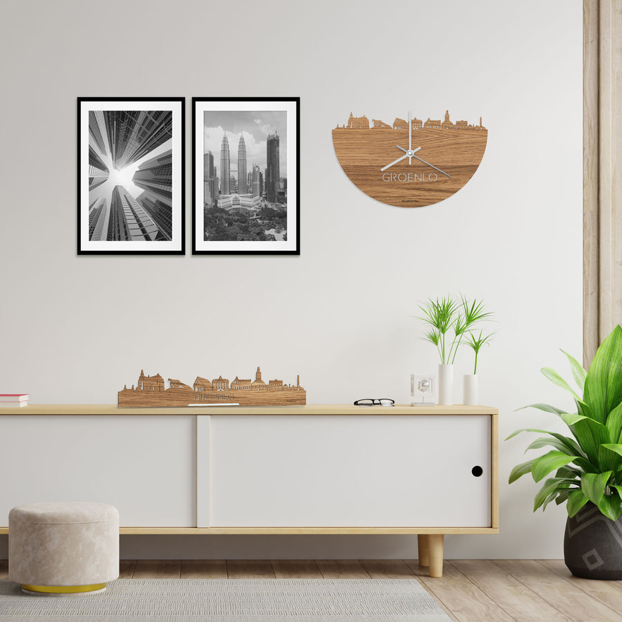 Skyline Klok Groenlo Eiken houten cadeau decoratie relatiegeschenk van WoodWideCities