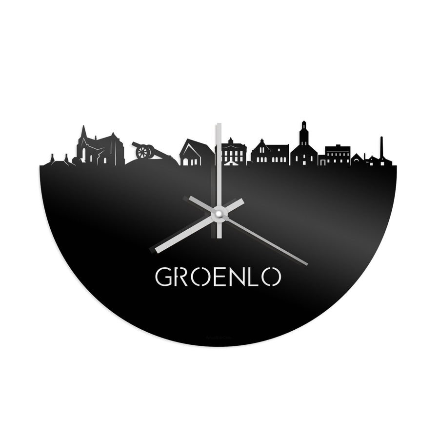 Skyline Klok Groenlo Zwart glanzend gerecycled kunststof cadeau decoratie relatiegeschenk van WoodWideCities