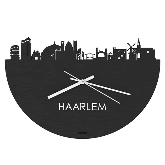 Skyline Klok Haarlem Black houten cadeau wanddecoratie relatiegeschenk van WoodWideCities