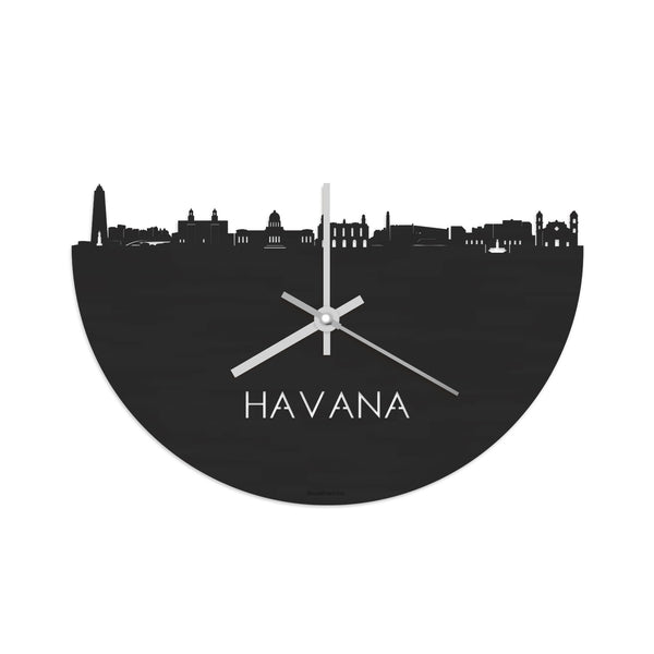 Skyline Klok Havana Black Zwart houten cadeau decoratie relatiegeschenk van WoodWideCities