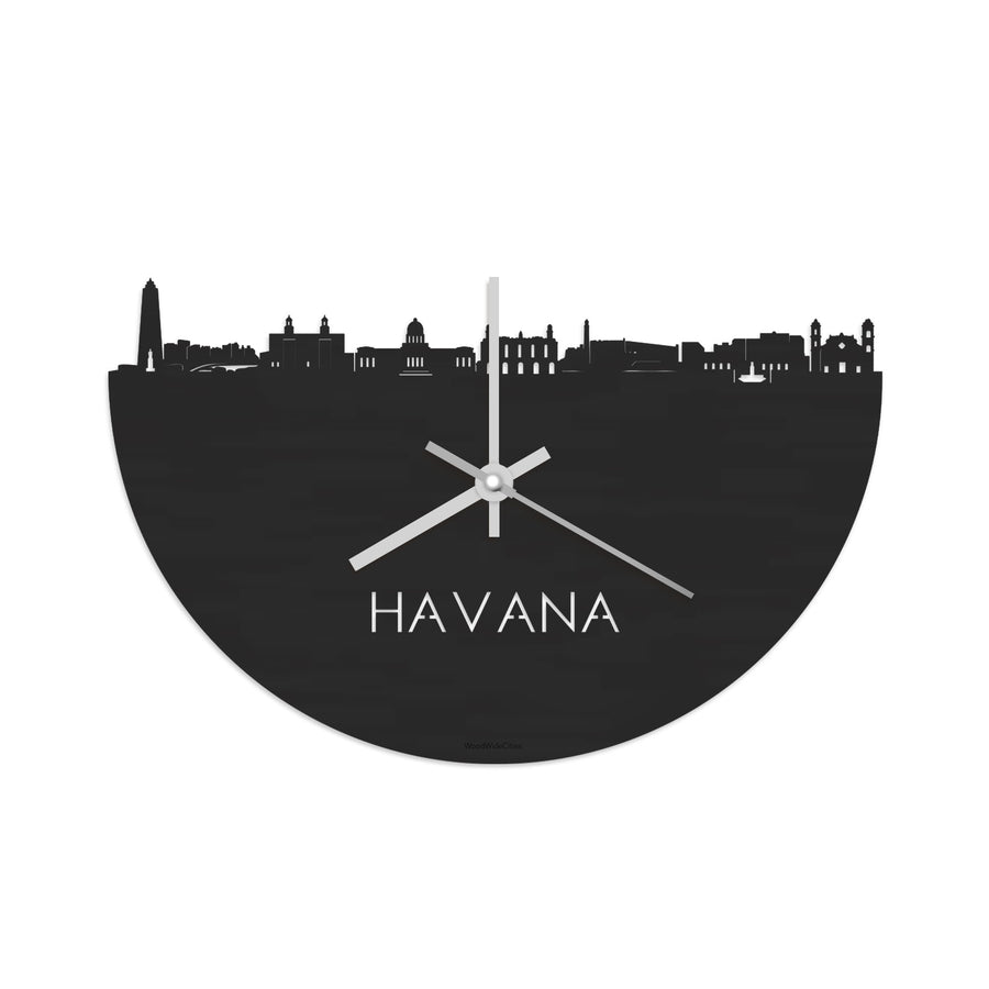 Skyline Klok Havana Black Zwart houten cadeau decoratie relatiegeschenk van WoodWideCities