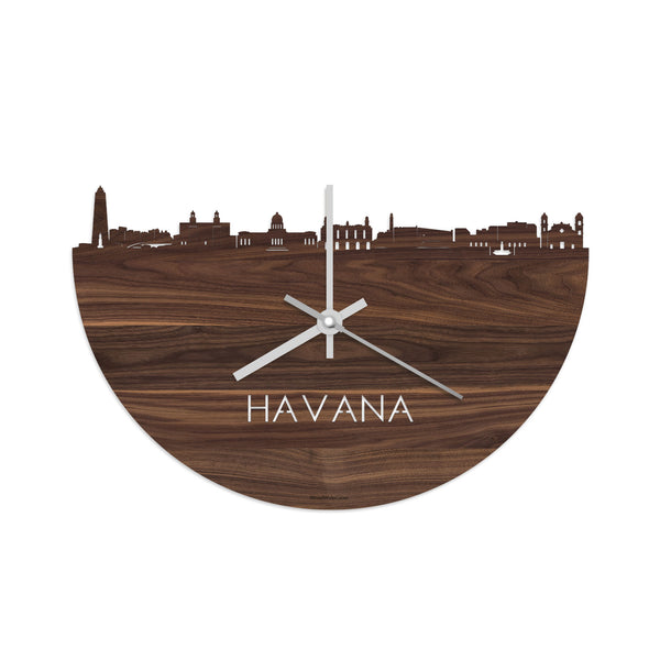 Skyline Klok Havana Noten houten cadeau decoratie relatiegeschenk van WoodWideCities