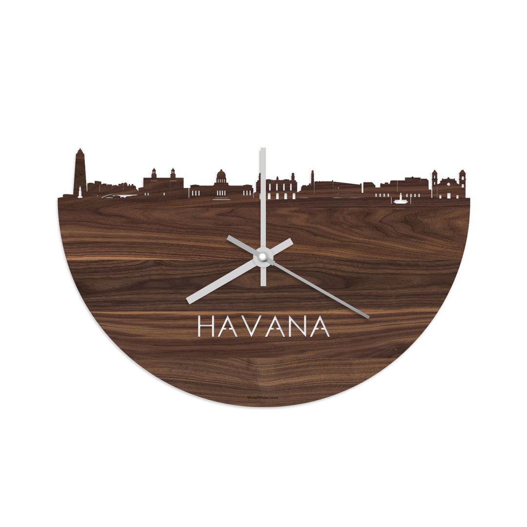 Skyline Klok Havana Noten houten cadeau decoratie relatiegeschenk van WoodWideCities